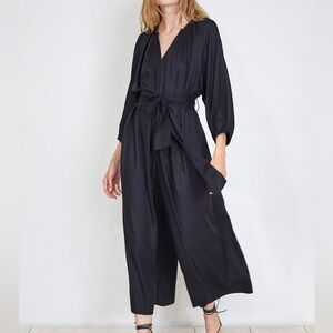 Apiece Apart Isla Cropped Belted Cotton-Gauze Jumpsuit in Black